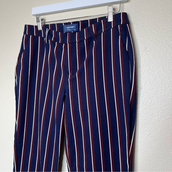 Old Navy Harper Stovepipe Navy Burgundy Stripe Mid Rise Cropped Pants Women 8 - Picture 6 of 14